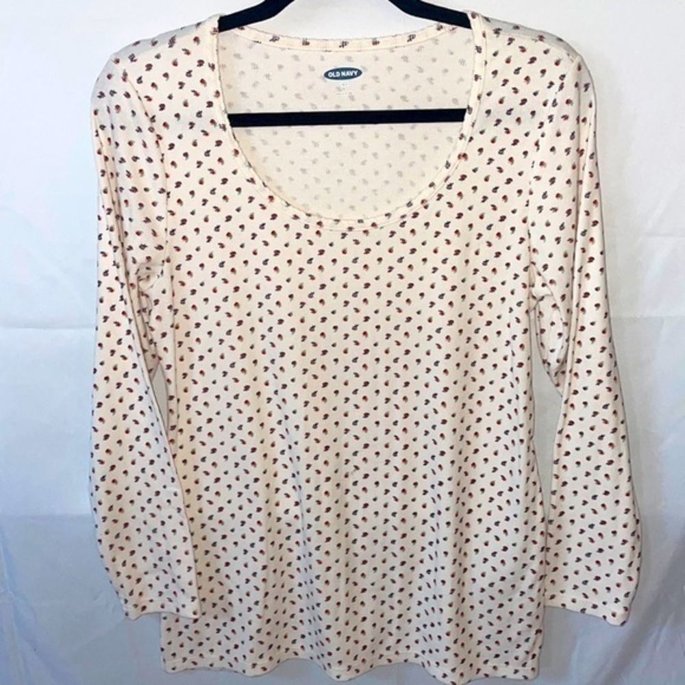Old Navy Tiny Multicolor Floral Print Thermal Ribbed Long Sleeve Slim Fit Top